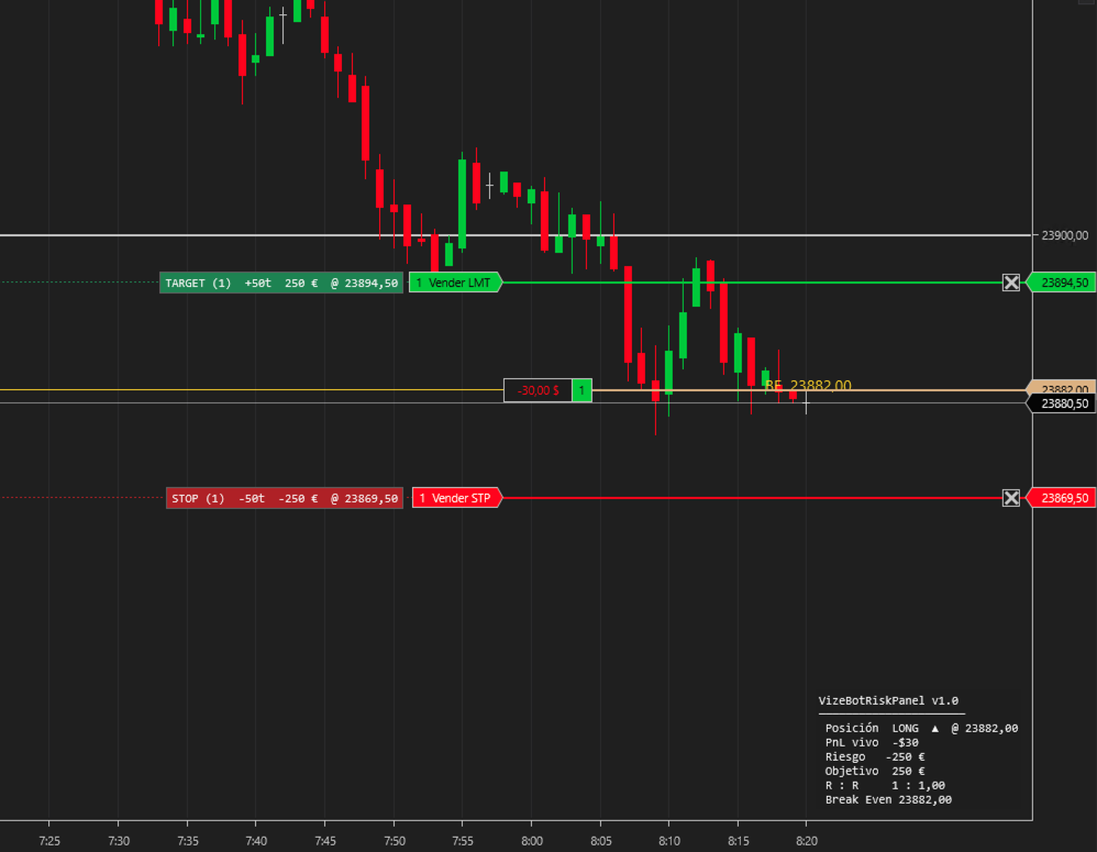 Indicador VizeBotRiskPanel para NinjaTrader 8 - preview
